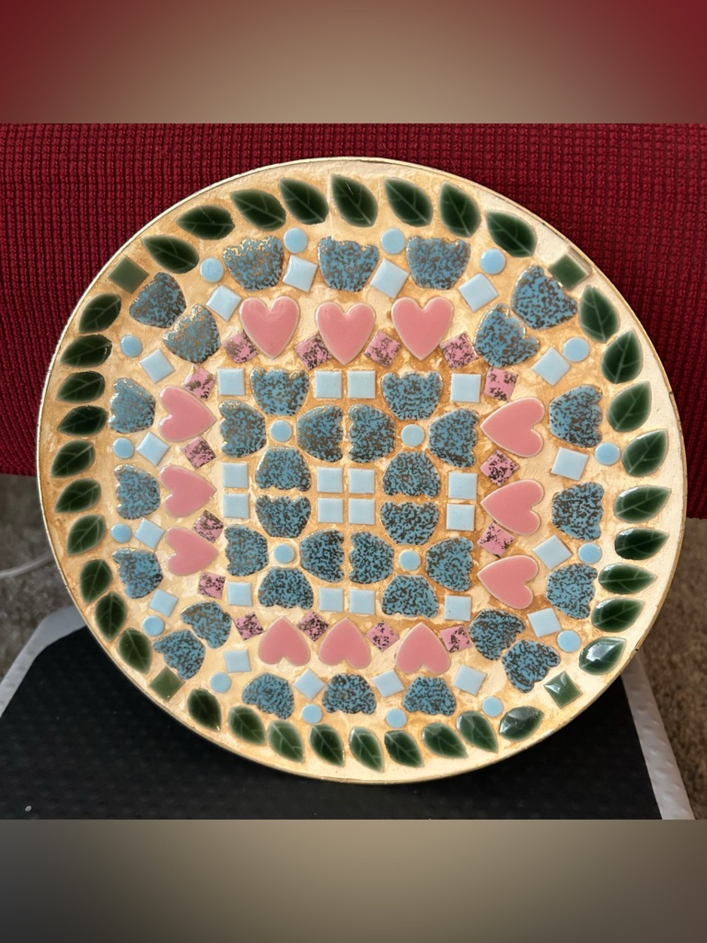 Handmade Mosaic Art Plate - Pink, Blue & Green
